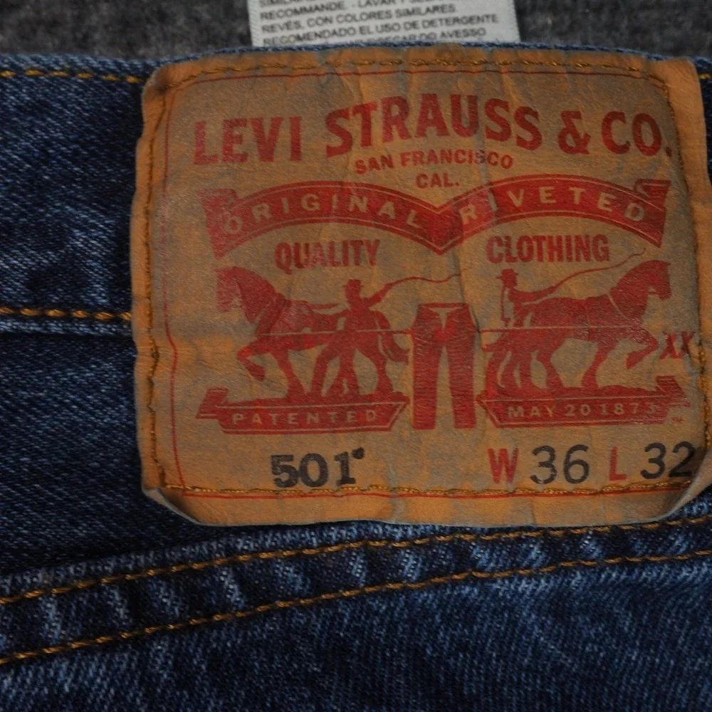 Levi's 501 Jeans Mens 36x32 Blue Solid Straight Leg Button Fly Classic Denim